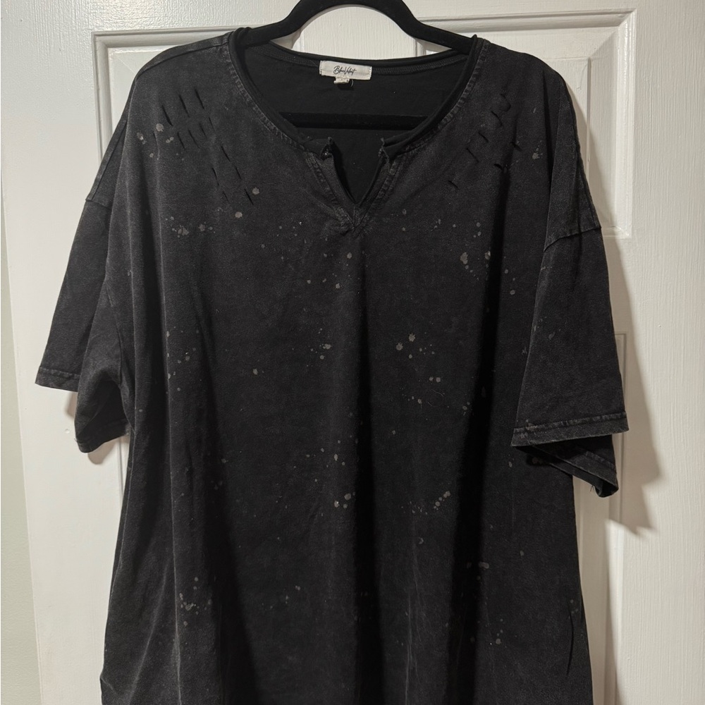 EUC Blue Velvet Distressed Black T-Shirt With Pockets